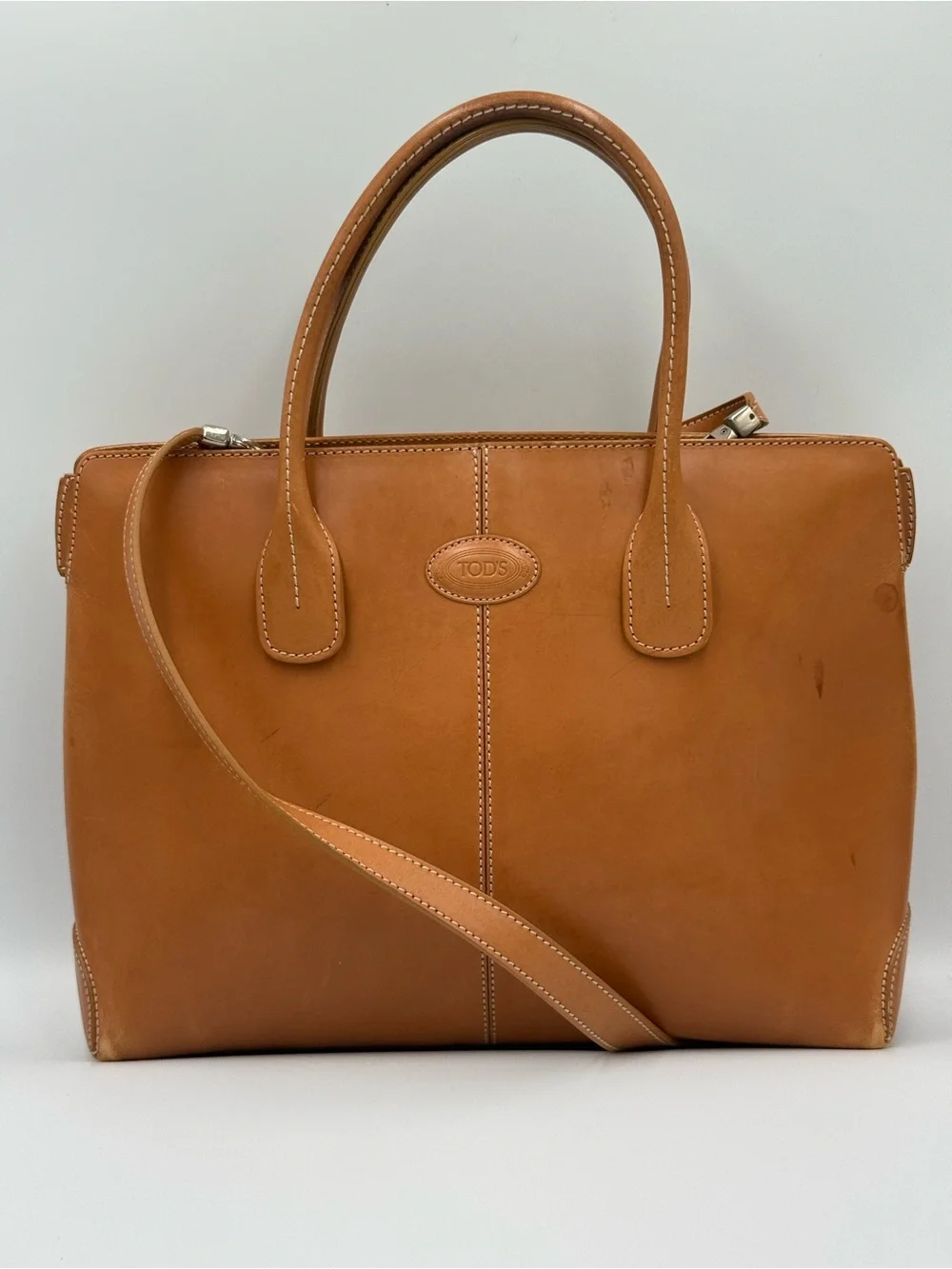 TOD'S Vintage Leather Satchel Bag - Classic Top Handle Shoulder Bag
